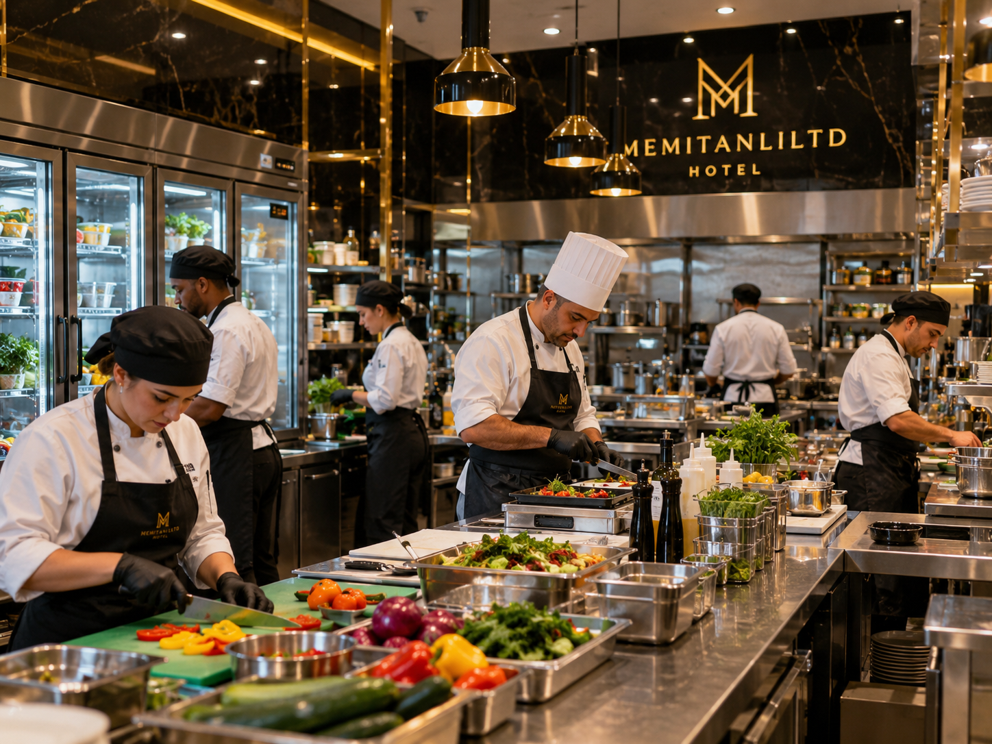 Chefs preparing fresh produce in the MEMITANLI LTD kitchen.