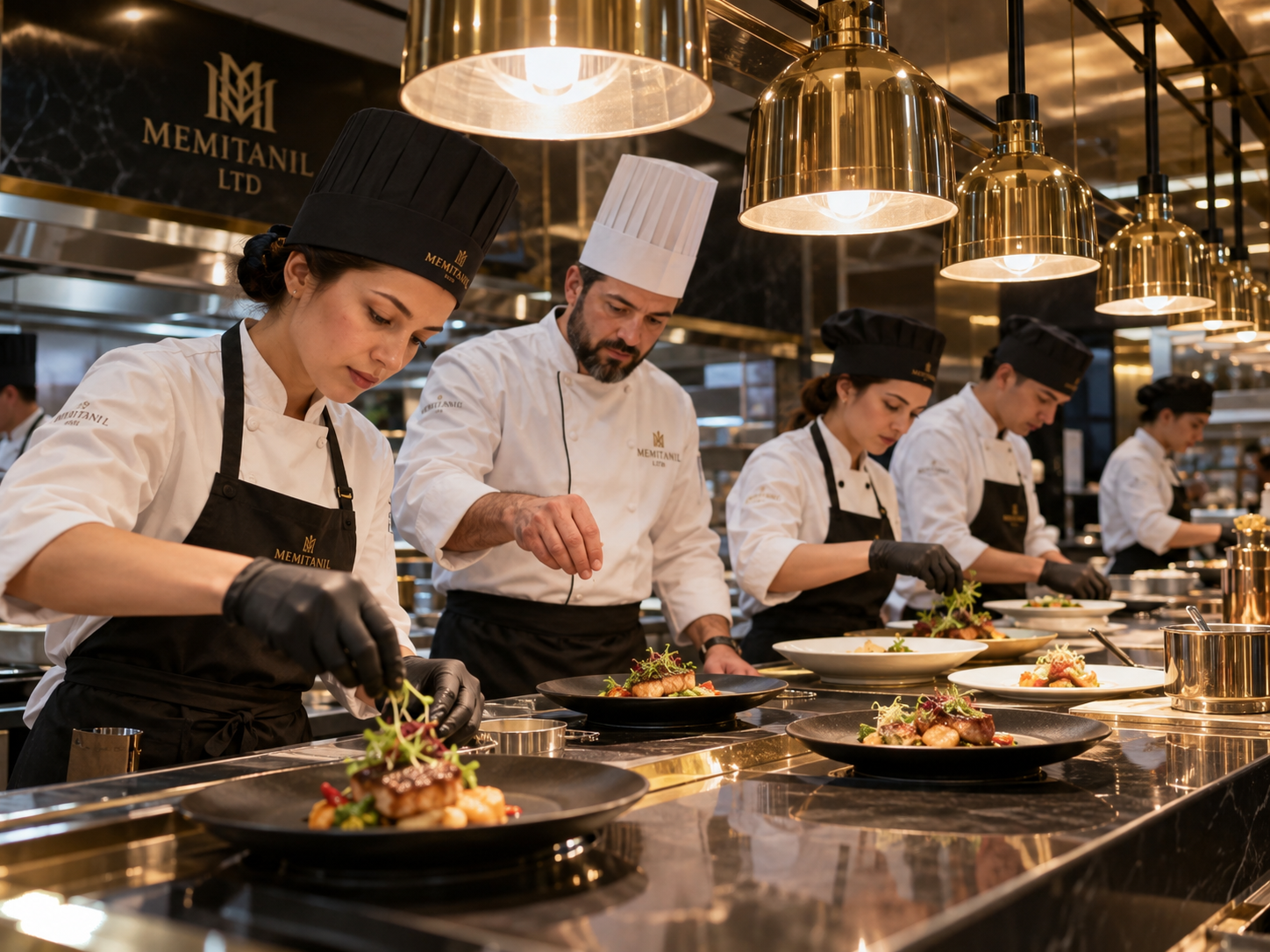 The plating line — finishing dishes with care and precision.